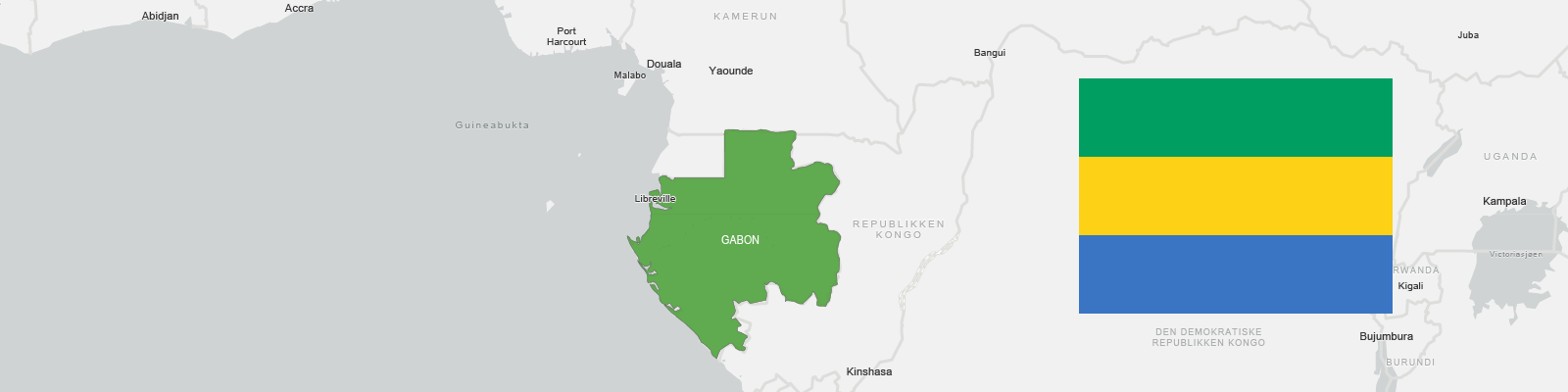 Kart over Gabon og tilhørende flagg